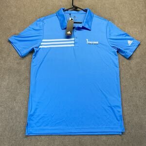 Tee Time Golf Pass Adidas Polo Shirt Mens M Short Sleeve Blue 3 Stripe Chest NEW